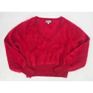 J.Crew 100% Cashmere Brushed Cropped V-Neck Sweater Spring Poppy Red Small